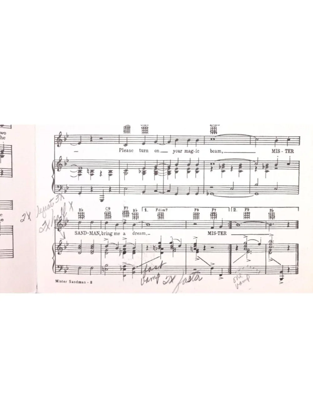 Vintage Mister Sandman Sheet Music Pat Ballard 1954 Hit Parade Extras Chordettes - Picture 5 of 5